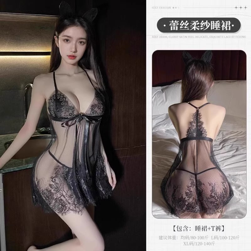 Underwear Women's Sexy High-End Sexy Suspender Nightgown Lace Panties 2024 Hot Style Fashion Large Size Pajamas Set