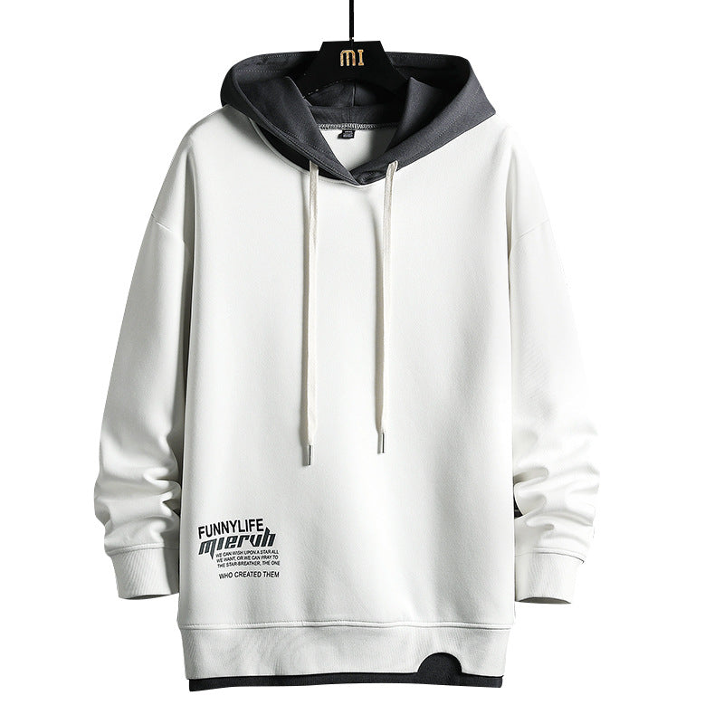 Hooded Sweatshirt 2025 Spring & Fall New Youth Long-Sleeved Color-Blocked Fake Two-Piece Hoodie Casual Top for Men