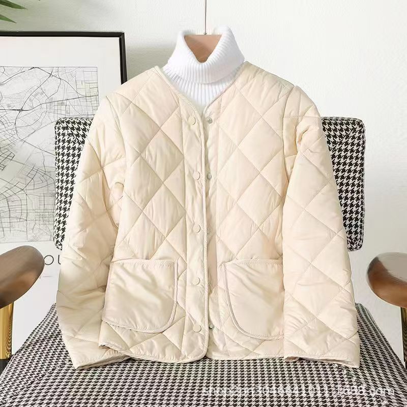 2024 new down cotton-padded jacket women's short fleece-lined padded liner cotton-padded jacket round neck warm bottoming inner wear small cotton-padded jacket