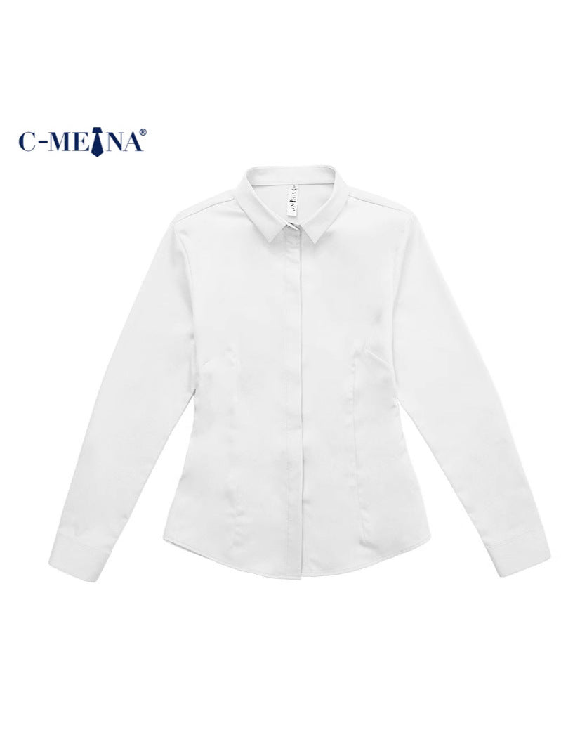 New Women's Clothing Women's Shirts Simple Solid Color Hidden Button Anti-Exposure Niche Style Elegant Commuter Women's Formal Shirts