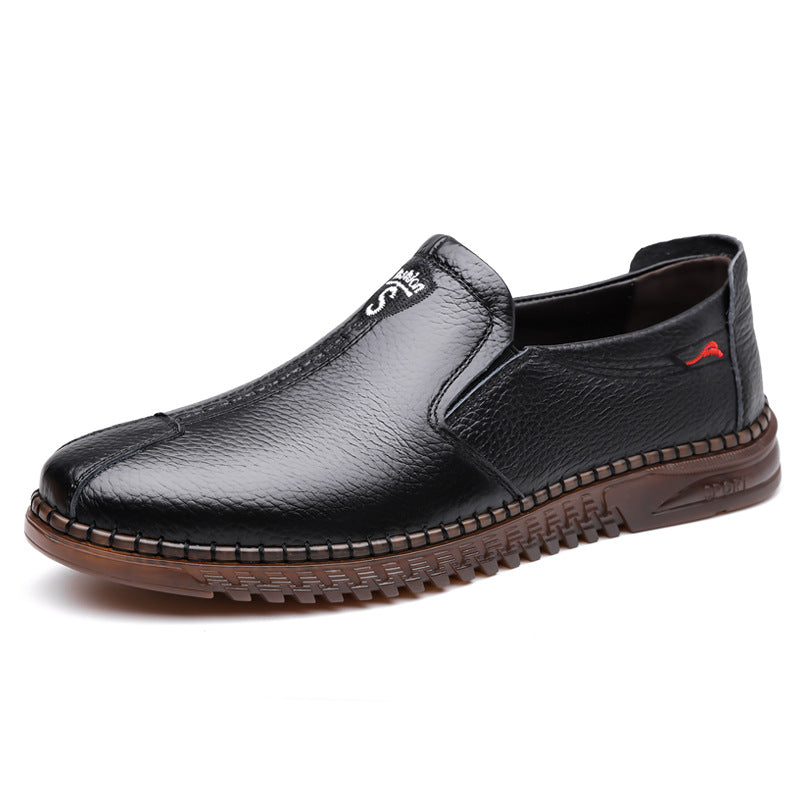 Genuine Leather White Sneakers, Men's Loafers, Summer Soft Leather Middle-Aged Dad Shoes, Slip-On Casual Leather Shoes, Men's Shoes