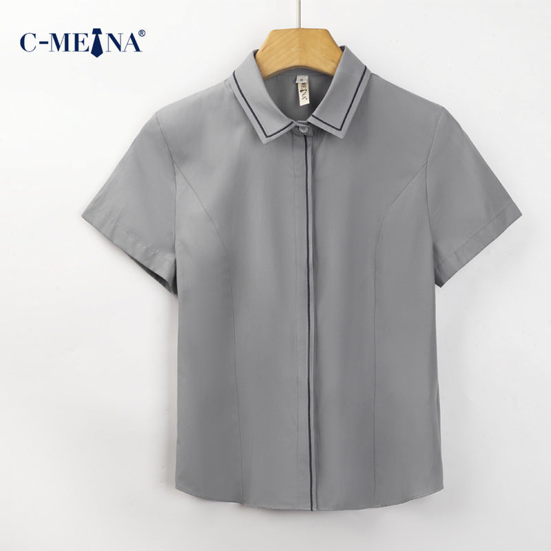 Summer New Women's Clothing, Women's Shirts, Short-Sleeved Shirts, Elegant Commuting Slim-Fit Fashion Professional Attire, Versatile for the Workplace