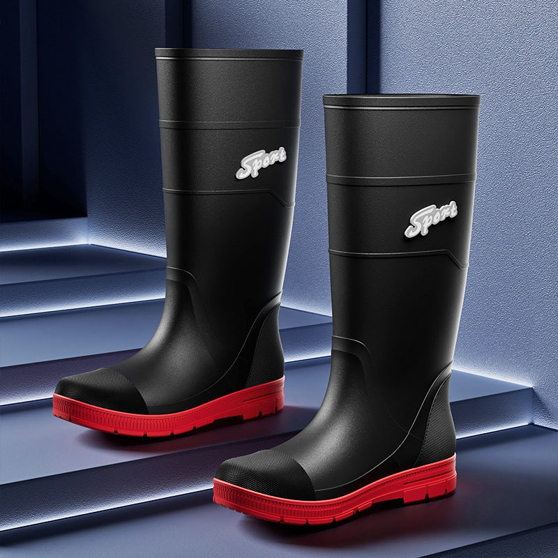 Bundle High-bark Men's Rain Boots Trendy Cool Men's Mid-high Rain Boots Climbing Patrol Waterproof Shoes Non-slip Rubber Shoes Men's Water Boots