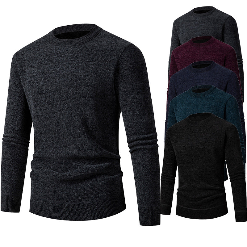 2024 Amazon Foreign Trade Winter Men's Business Casual Chenille Sweater Crewneck Long Sleeve fleece-lined Base Shirt