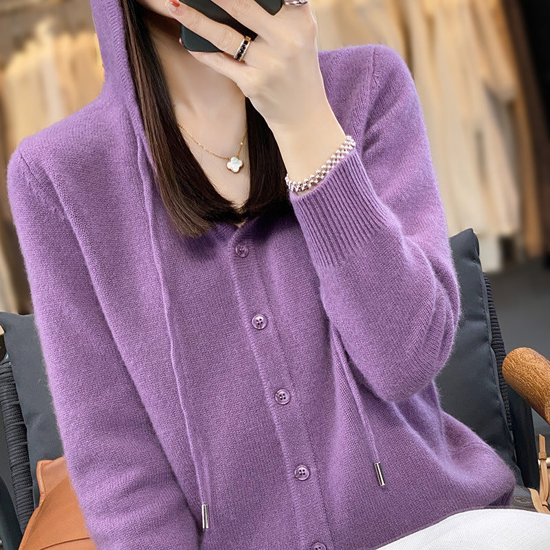 Autumn and winter New hooded cardigan long-sleeved women's hoodie Western style all-match sweater loose outer wear undershirt