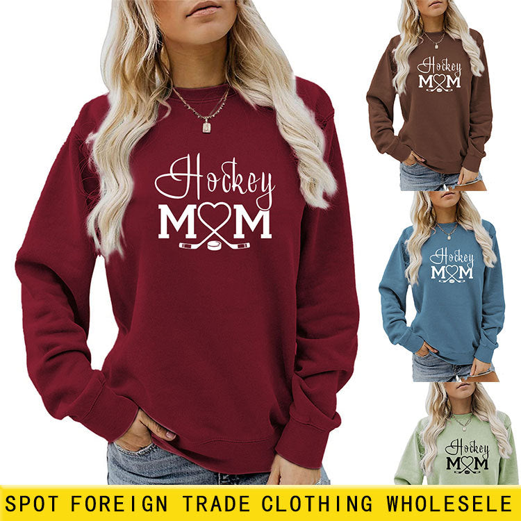 Amazon Wish Independent Station Fashionable Simple Hockey Mom Letter Fun Printed Women's Casual Sweatshirt