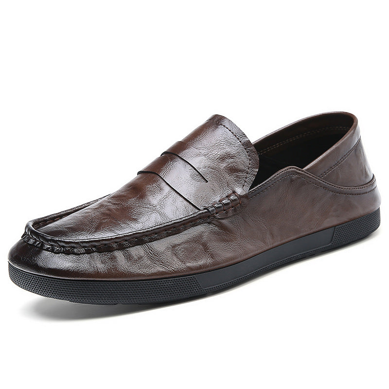2024 Autumn Men's Slip-On Genuine Leather Breathable Casual Loafers Korean Style Versatile Low-Cut Daily Men's Leather Shoes