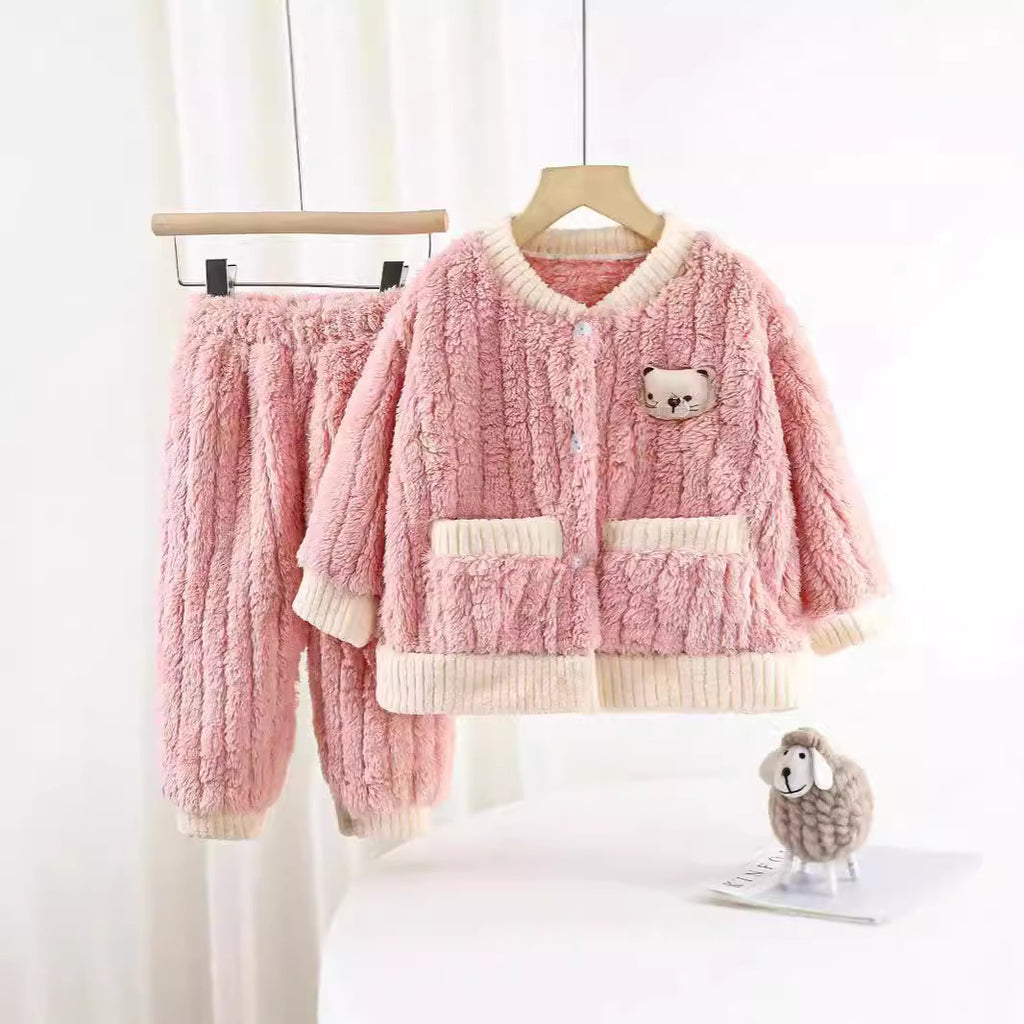 Boys and Girls Pajamas Cotton Velvet Home Clothes Autumn and Winter Children's Winter Pajamas Western Style Thickened Pajamas