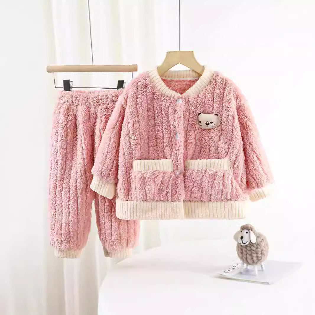 Boys and Girls Pajamas Cotton Velvet Home Clothes Autumn and Winter Children's Winter Pajamas Western Style Thickened Pajamas