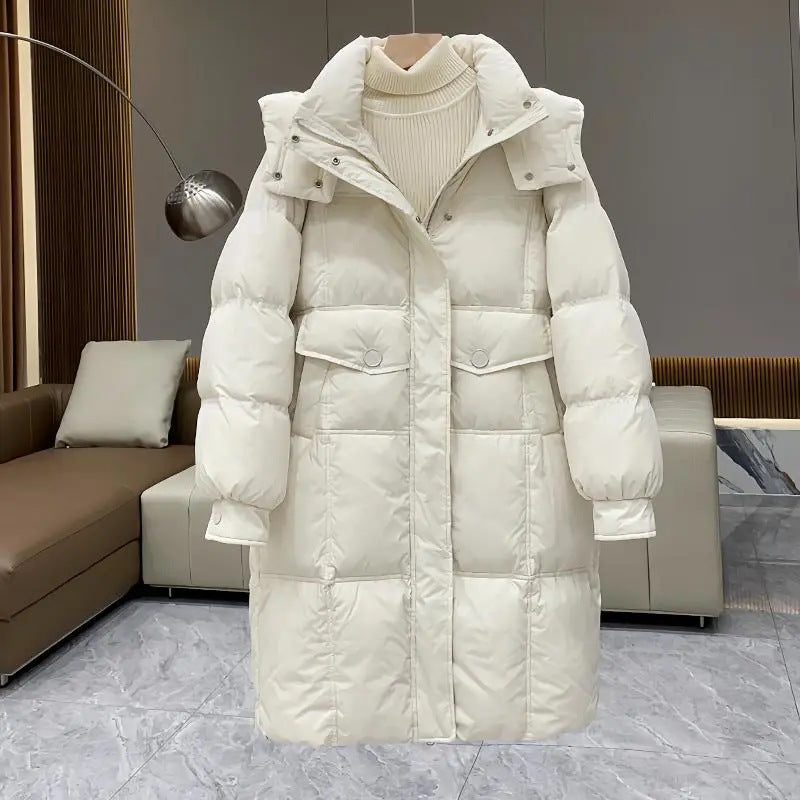 Down cotton-padded jacket long women's 2024 winter cotton-padded coat loose fashion padded cotton-padded coat over knee slimming new cotton-padded jacket