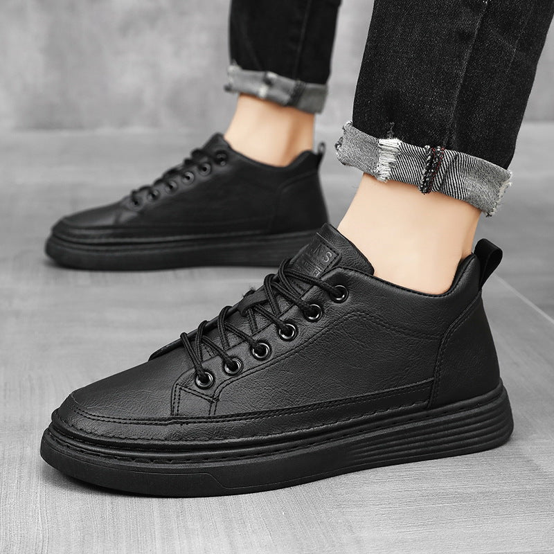 Autumn Men's Shoes Versatile Casual Sneakers Men's Korean Style Trendy Black Leather Shoes Sports Casual Shoes