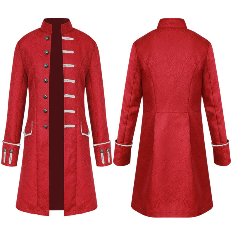 Men's coat Amazon European and American style medieval clothing coat jacket windbreaker long retro stand collar performance clothing