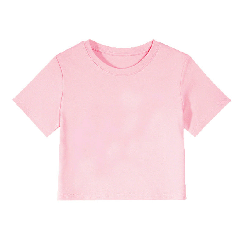 Black Straight-Shoulder Round-Neck T-Shirt for Women, Simple Basic Top, Summer Slim-Fit American Style Short-Sleeve Tee