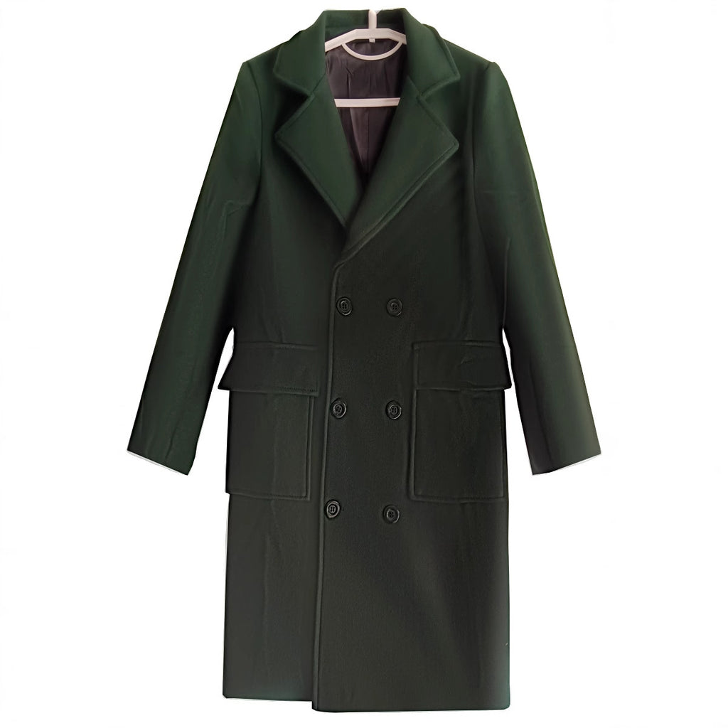 2024 autumn and winter new men's AliExpress double-breasted youth solid color leisure long foreign trade woolen coat men