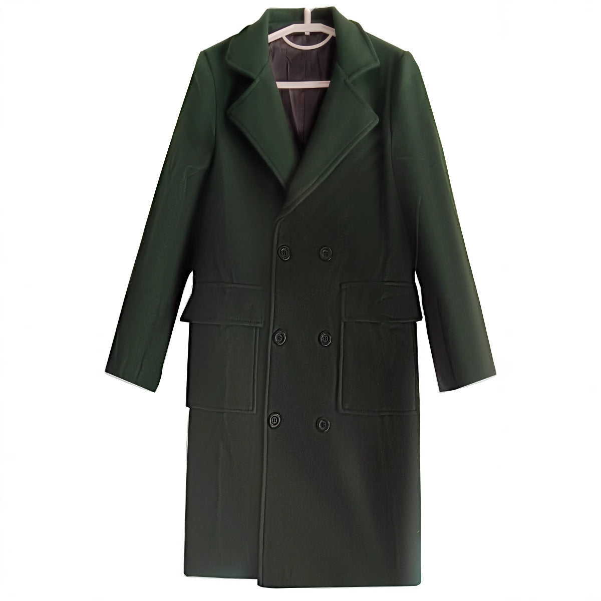 2024 autumn and winter new men's AliExpress double-breasted youth solid color leisure long foreign trade woolen coat men
