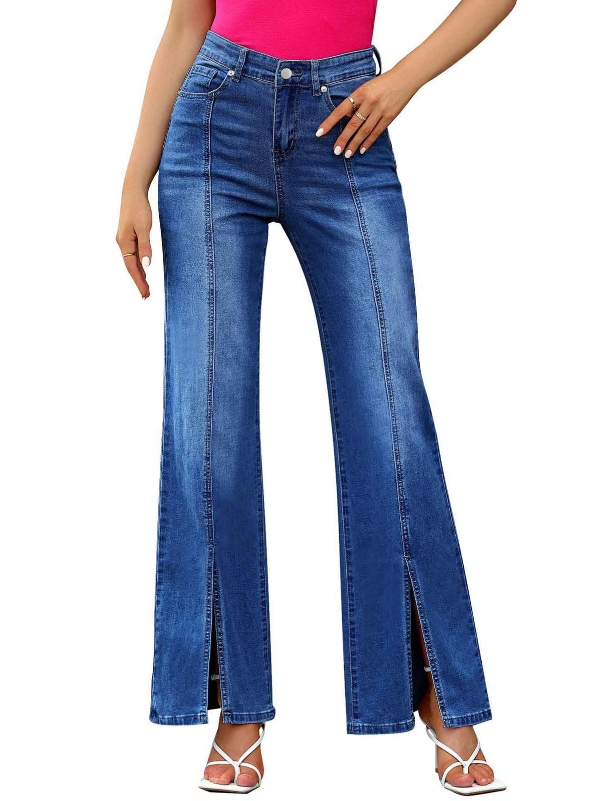 New Style Women's Cross-Border Denim Front Slit Fashionable Slim Fit Trousers