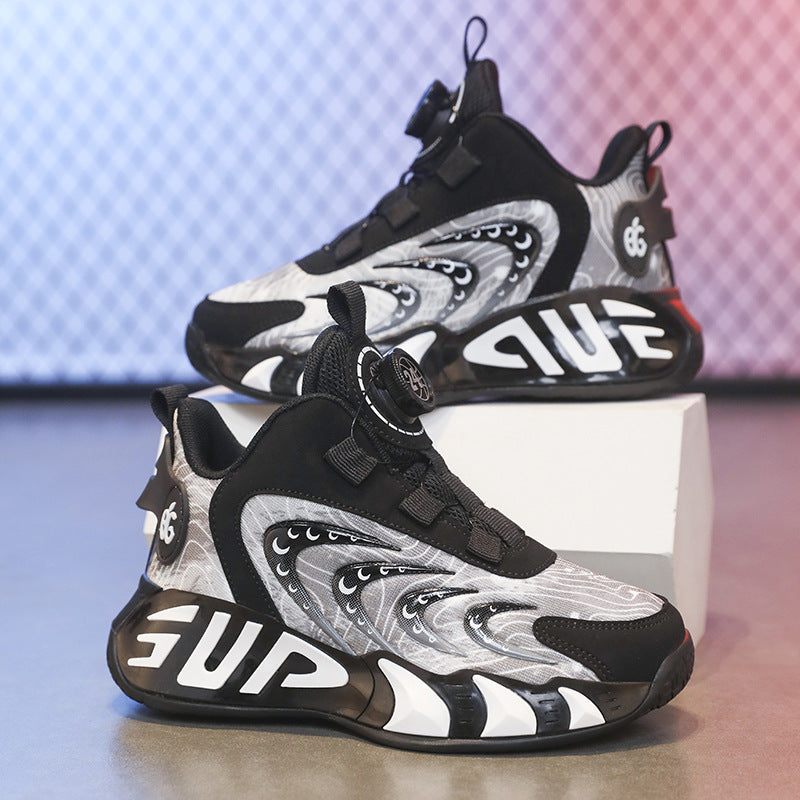 Boys' Shoes Spring 2026 New Model Children's Rotating Buckle Sneakers for Older Kids Breathable Boys' Running Basketball Shoes