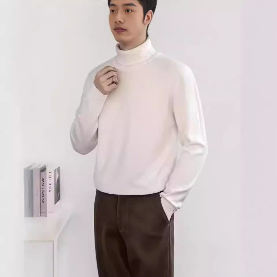 Autumn and Winter Half-neck Sweater Men's Loose All-match Thickened Sweater Men's White Base Mid-neck Slim-fit Sweater