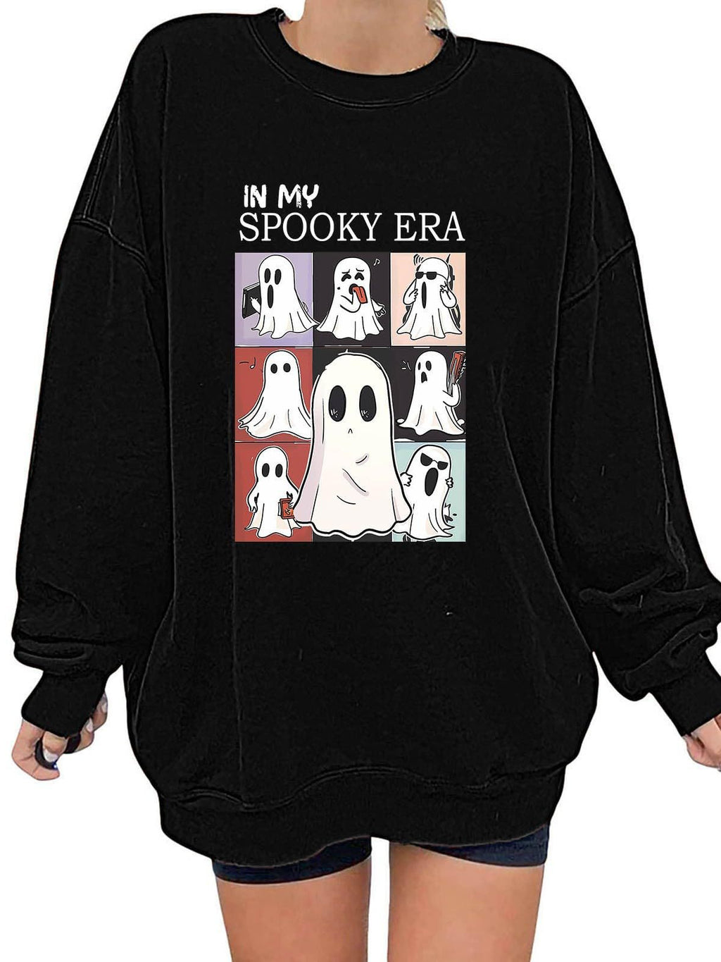 Women Sweatshirtss Halloween Cute Ghost Pattern Long Sleeve Sweater Horror Fall Pullover Tops