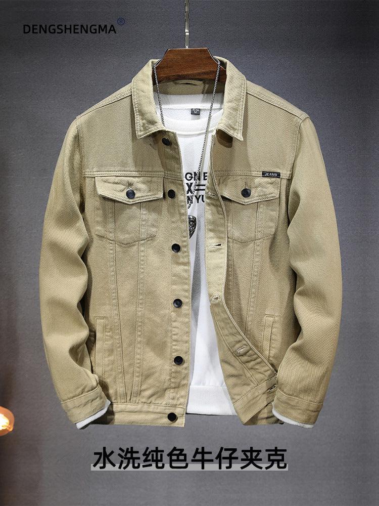Cross-border new casual men's jacket 2025 spring trend Joker solid color handsome black and white Denim coat