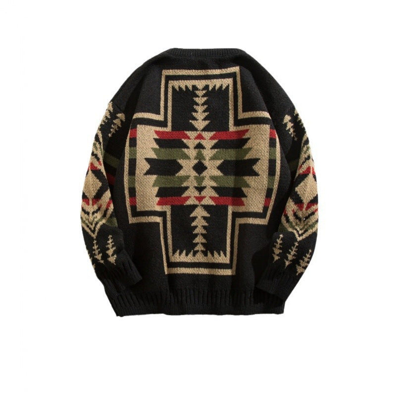 Autumn and Winter Vintage Ethnic Style Thickened Sweater Men's Ins American Style Lazy Style Round Neck Sweater Distinctive Base Sweater