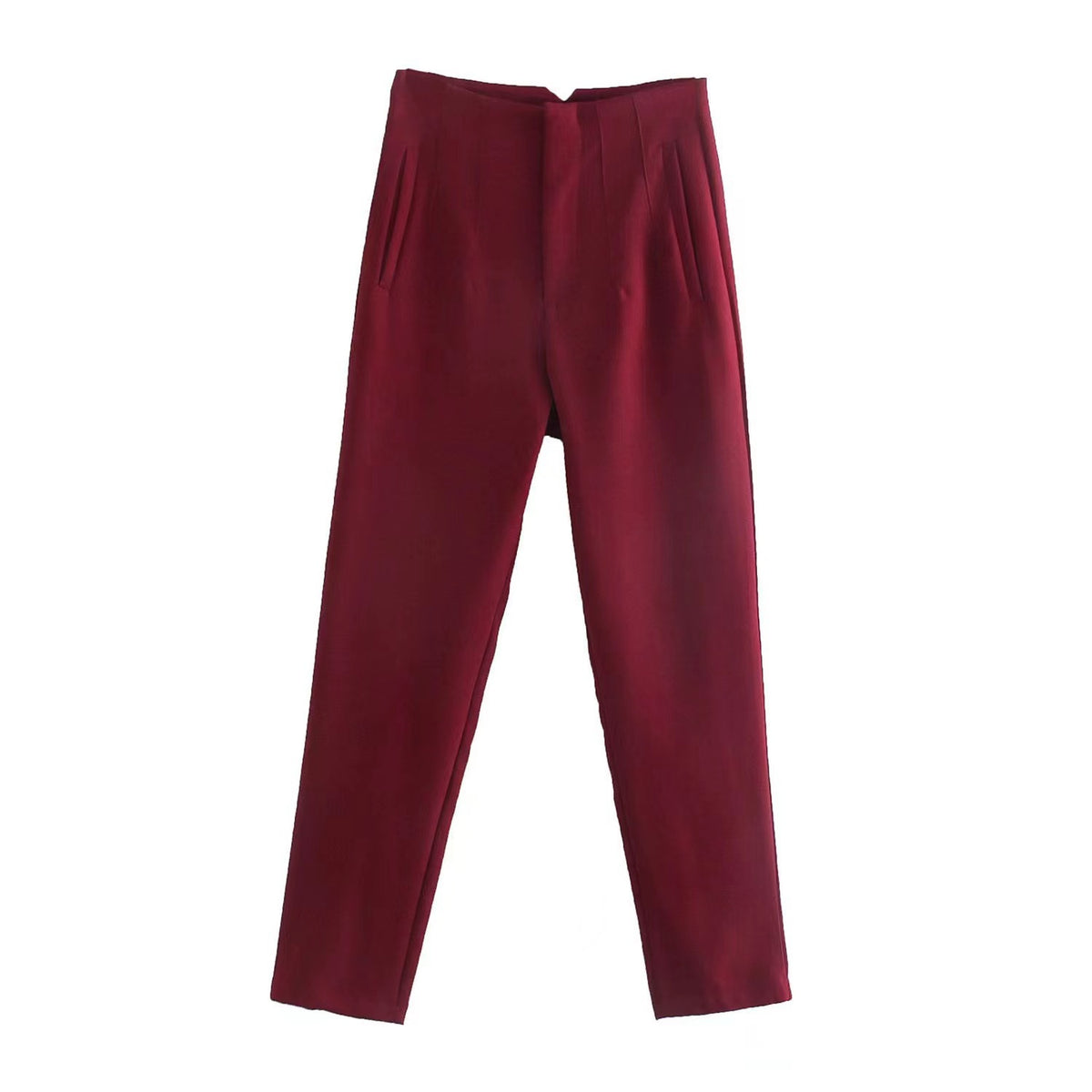 Women's Trousers European and American Amazon Cross-Border New Slim Fit Solid Color Pleated Micro-Elastic Formal Straight Pants Casual Pants