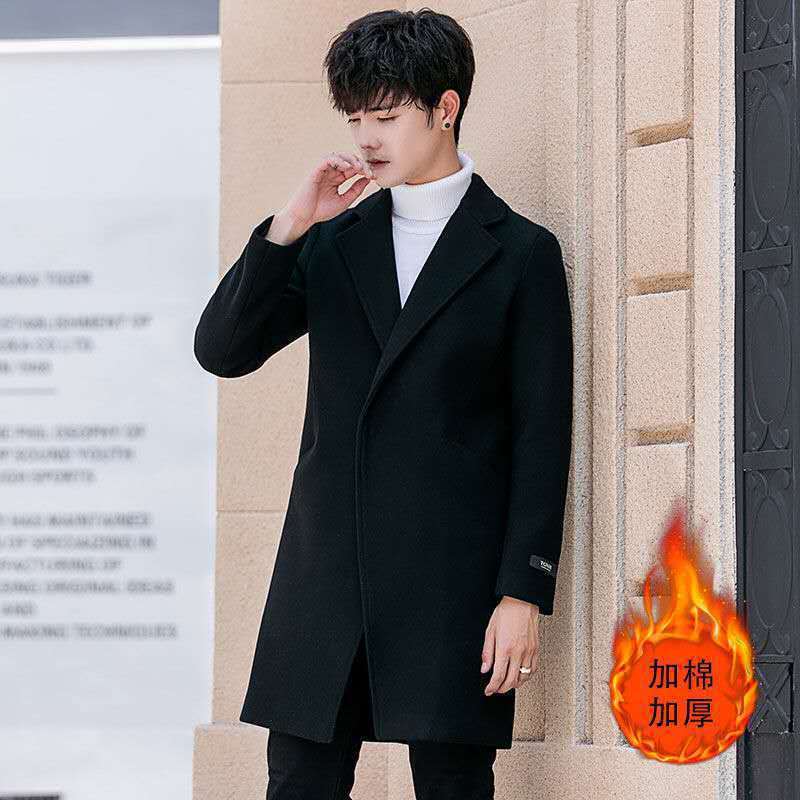 New Men's Trenchcoat Autumn and Winter Woolen Coat Men's Korean-style Fashionable cotton and thickening Youth Woolen Coat for Men