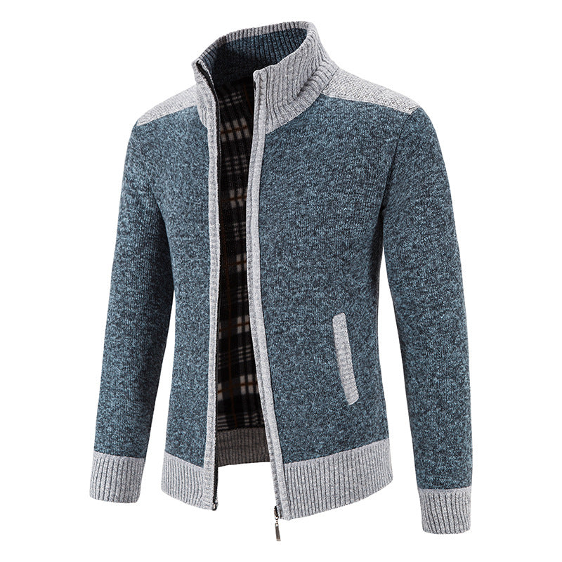 Amazon men's autumn and winter clothing stand collar sweater coat thickened sweater trend green cardigan sweater warm