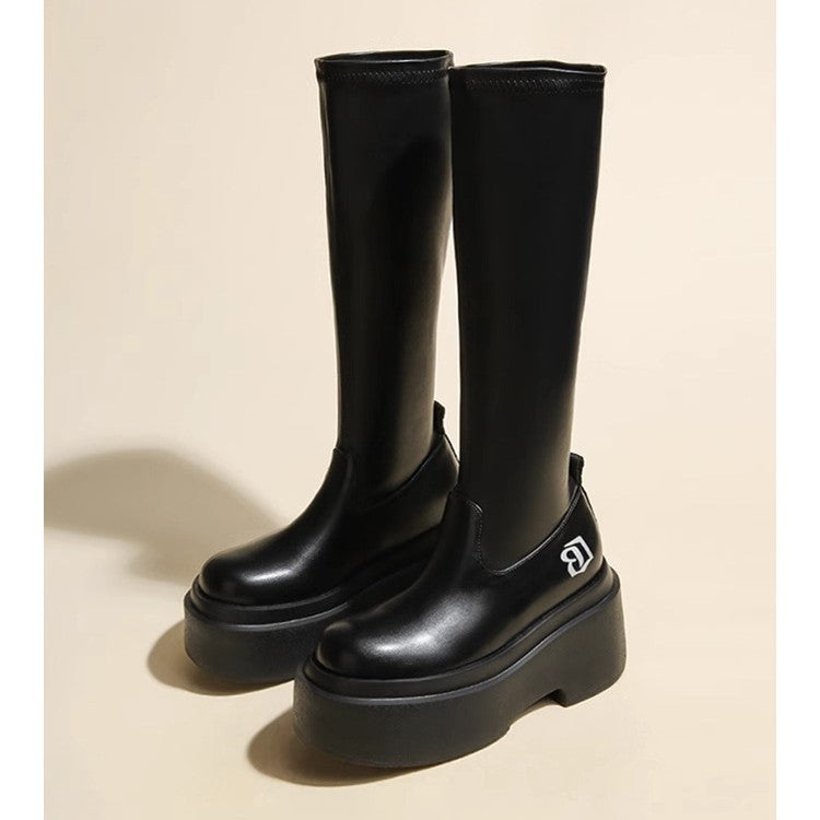 2025 Height-Increasing Thick-Soled Petite Knee-High Boots for Women, Elastic Boots, Slim Boots, Autumn and Winter High Knight Boots