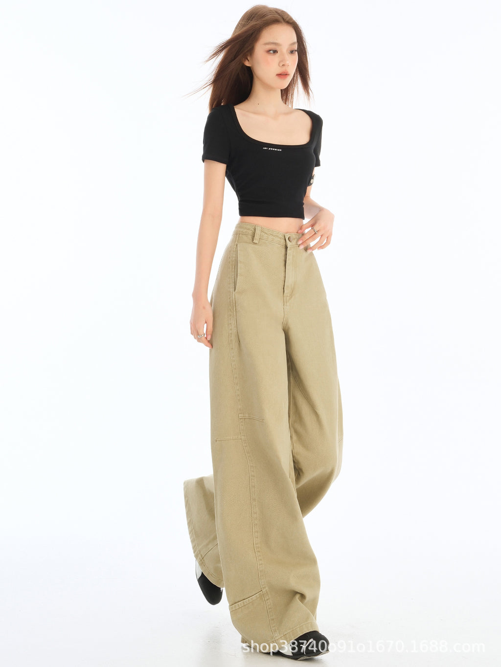 khaki Machete Tooling Jeans Women's 2025 New Spring High Waist Loose Sycamore Wide Leg Pants