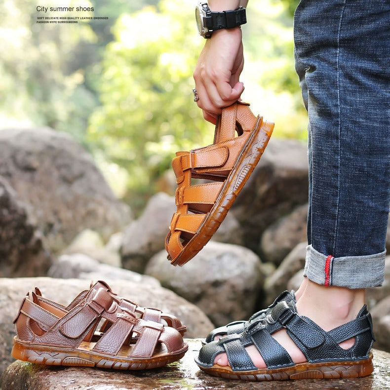 Men's Leather Shoes, New Men's Genuine Leather Sandals, Toe-Toe Sandals, Tendon Soles, Two-Wear Casual Beach Shoes, Fashionable Men's Shoes