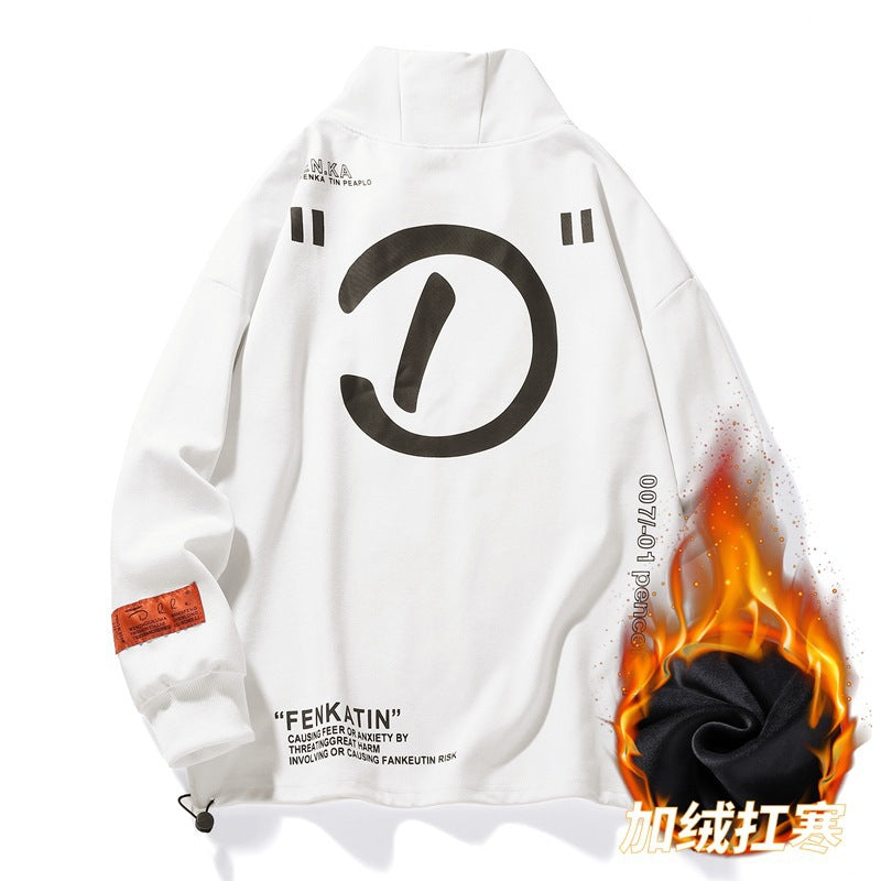 Sweatshirt 2023 Autumn and Winter Fashion Fleece-Lined Thick Warm Turtleneck Top Casual Trendy Men's Clothing Brand