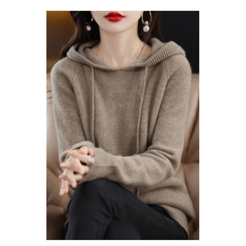 New Women's Solid Color Sweatshirt Autumn Hooded Bottoming Shirt Hoodie Short Knitted Loose Sweater