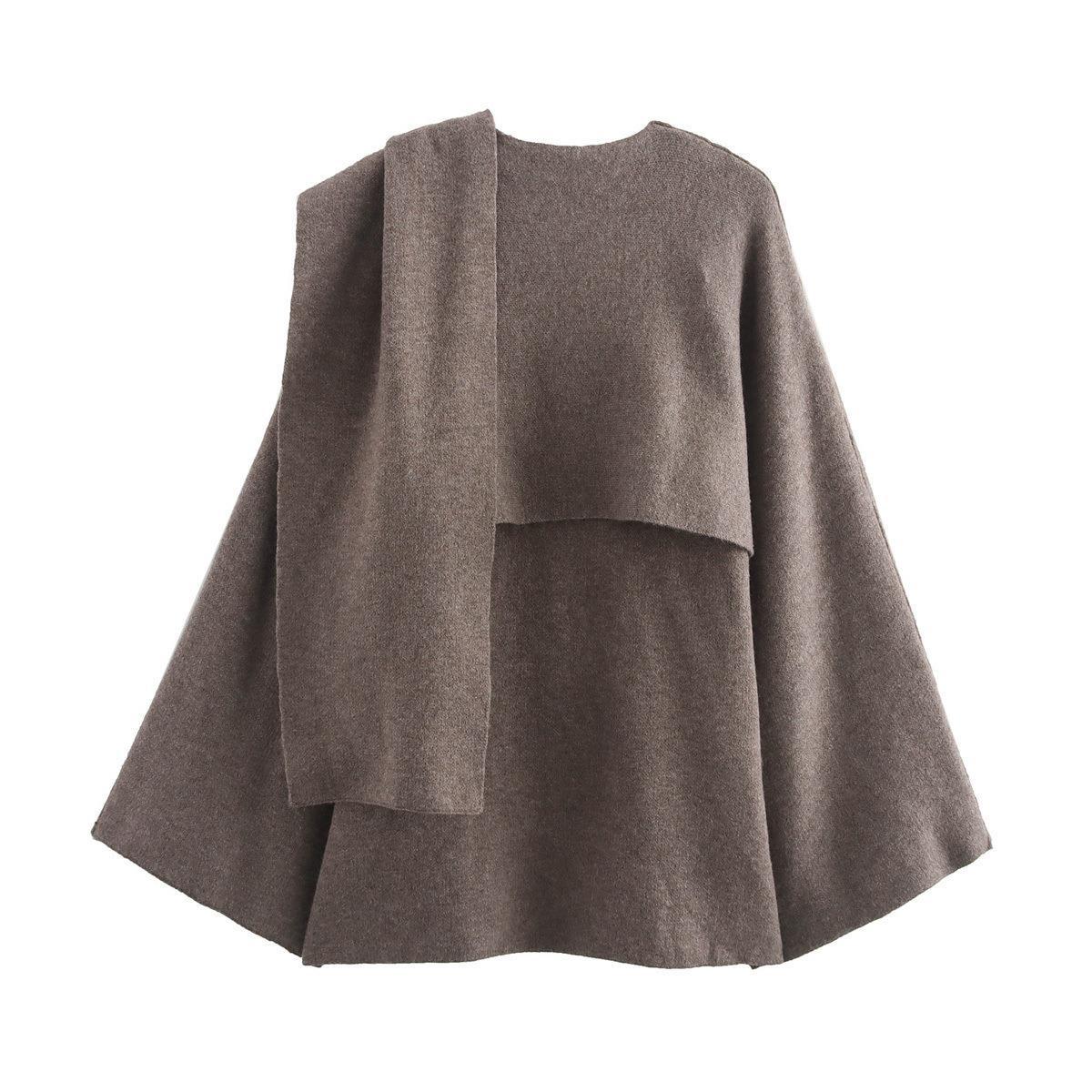 Scarf Knitted New Women's Autumn Cross-Border Outwear Jacket Loose Asymmetrical European and American Style Women