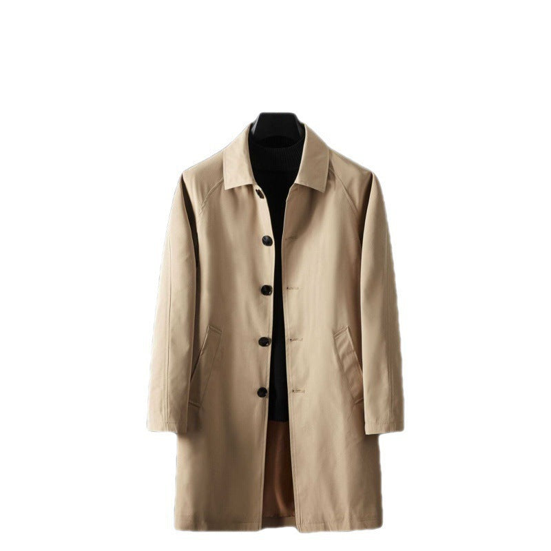Foreign Trade 2025 Autum Men's Mid-Length Windbreaker Korean Style Fashion Outwear Jacket Casual Wear Men's Lapel Jacket