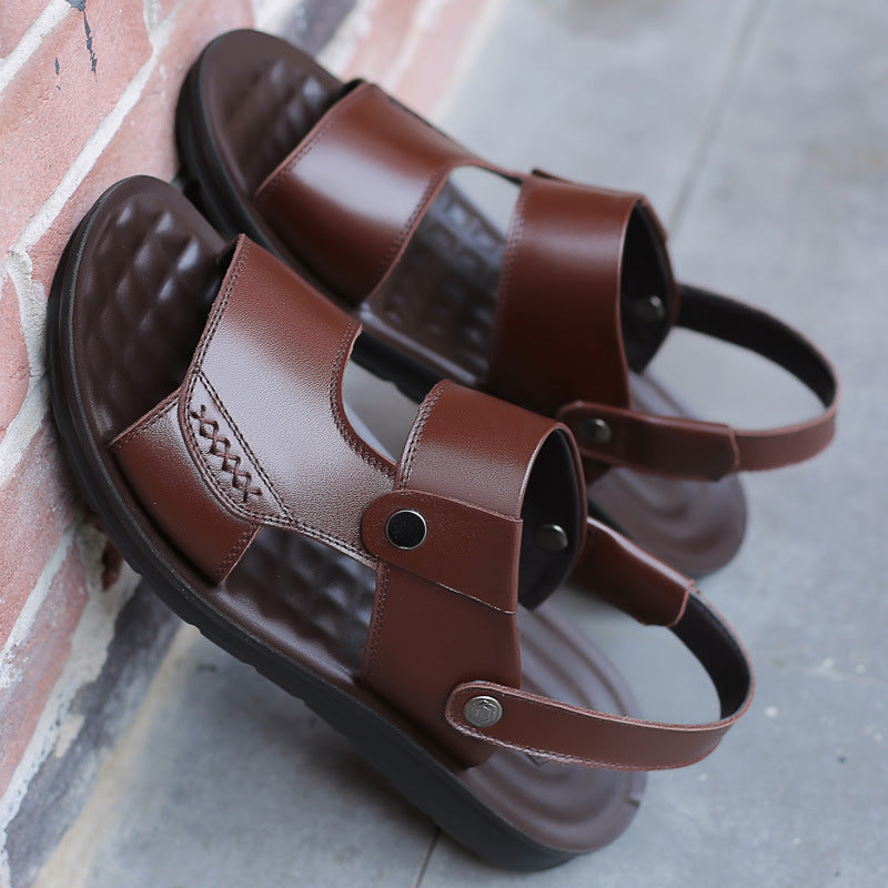 Genuine Leather Sandals for Men 2025 New Summer Casual Dual-Purpose Dad Soft Sole Outer Wear Beach Cowhide Sandals Trendy