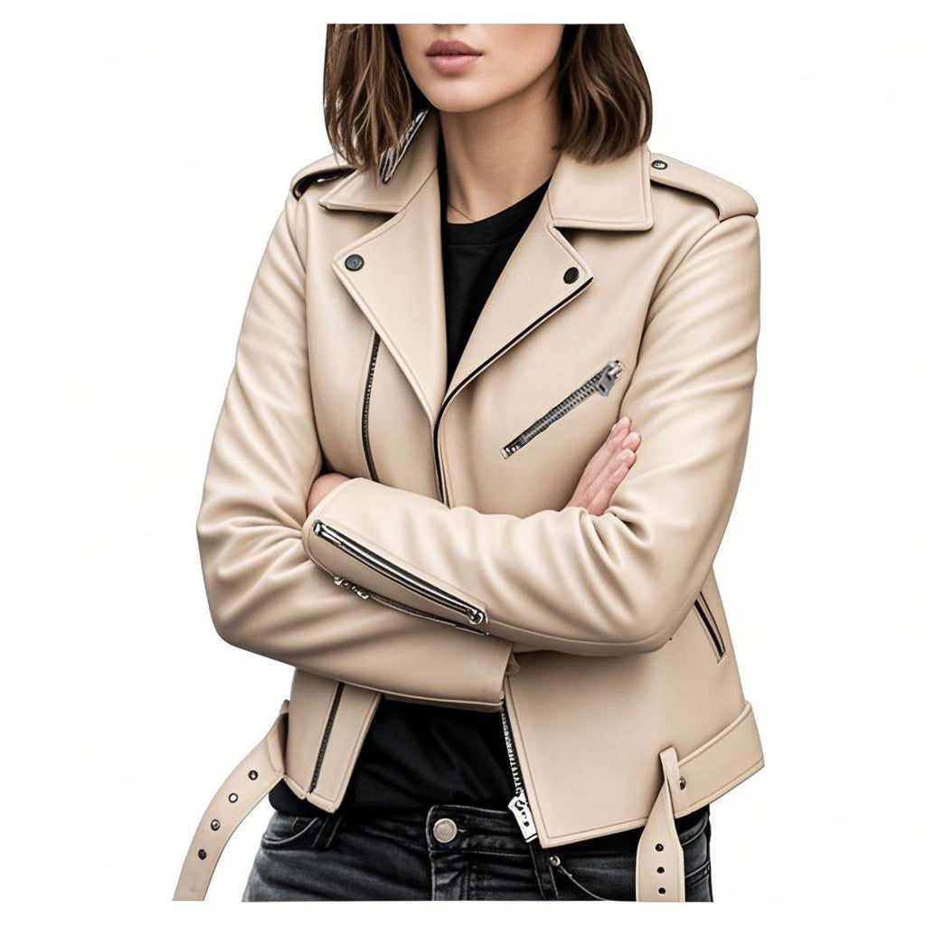 Spring and Autumn Plus-Size Women's Short Leather Jacket, European and American Style Biker Jacket, Slim-Fit Winter Pu Leather Jacket for Women