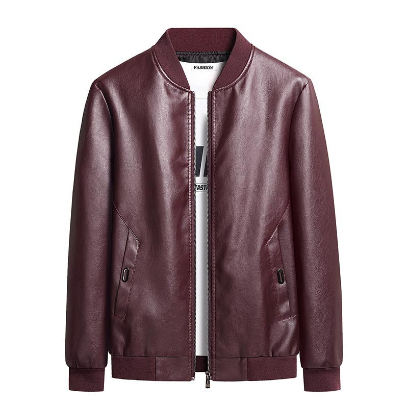 Foreign trade leather coat men's autumn new PU leather coat middle-aged men's thin leather jacket casual dad jacket men