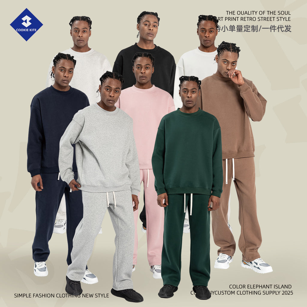 Cai Xiang Island Men's Clothing | 350g Fleece-Lined Crewneck Sweatshirt for Men, Oversized Autumn and Winter Style, Trendy Brand Loose Fit Men's Top.
