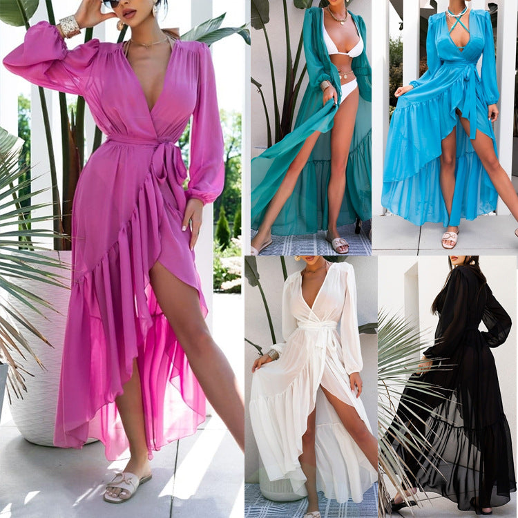 Solid Color Sunscreen Beach Vacation dress Blouse
