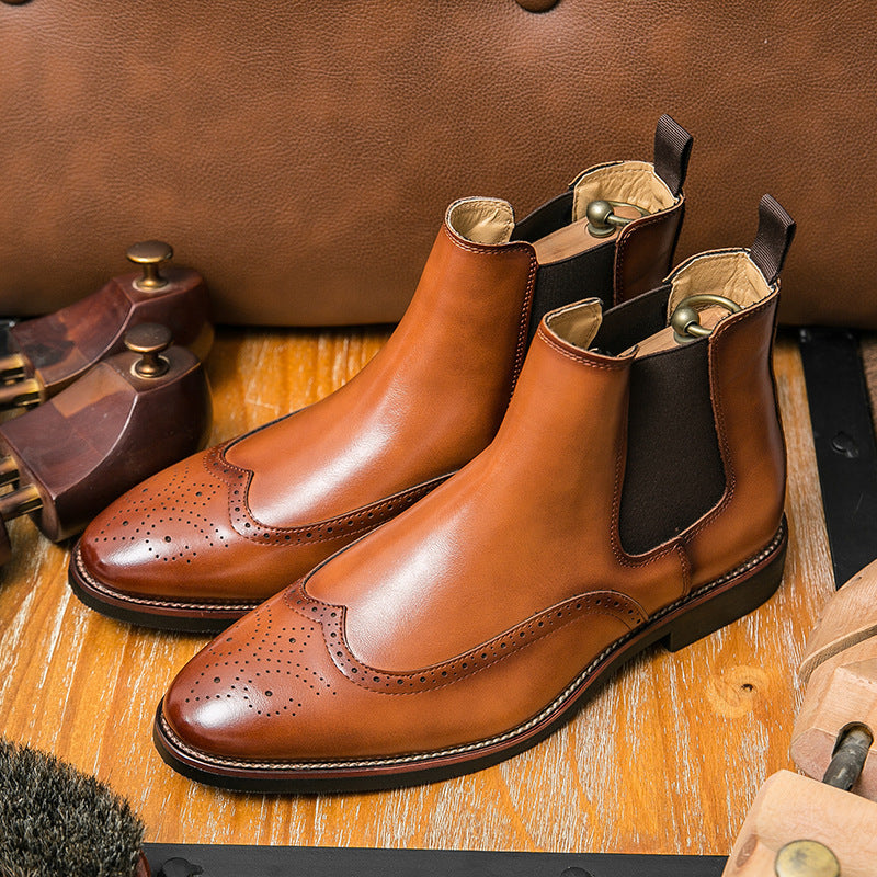 Men's Leather Boots Cross-border plus size New Shoes Fashion Men's High-top Chelsea Boots British-style Brock Shoes