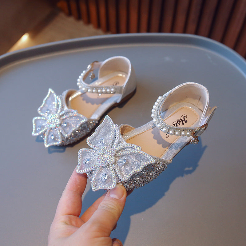 2026 Spring/Summer New Children's Sandals Korean Style Girls' Bow Princess Shoes Pearl Dance Performance Shoes Trendy
