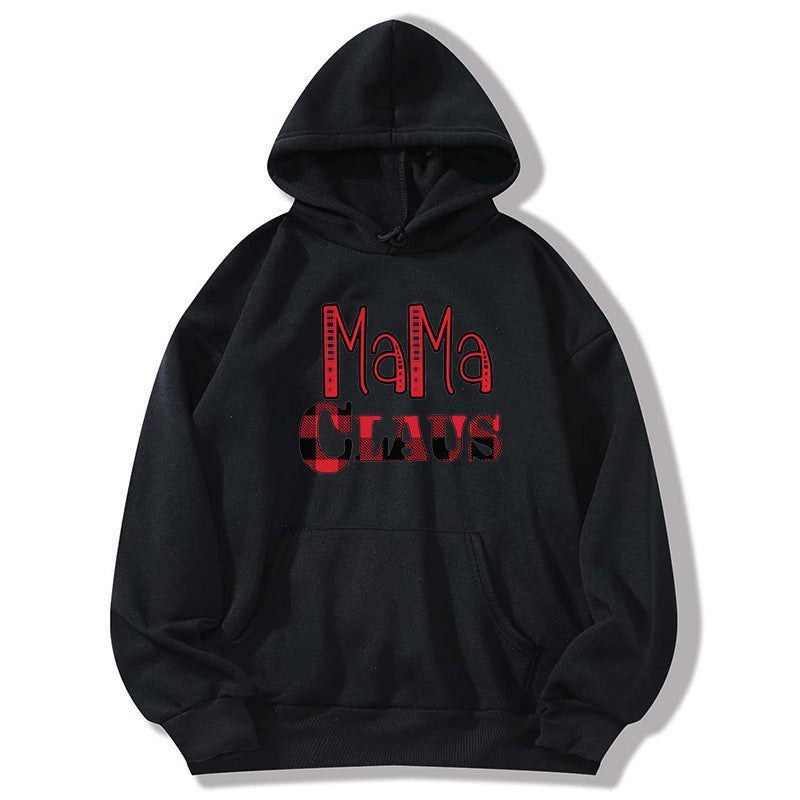 red plaid MAMA RIED printed hooded hoodie autumn and winter European and American women's