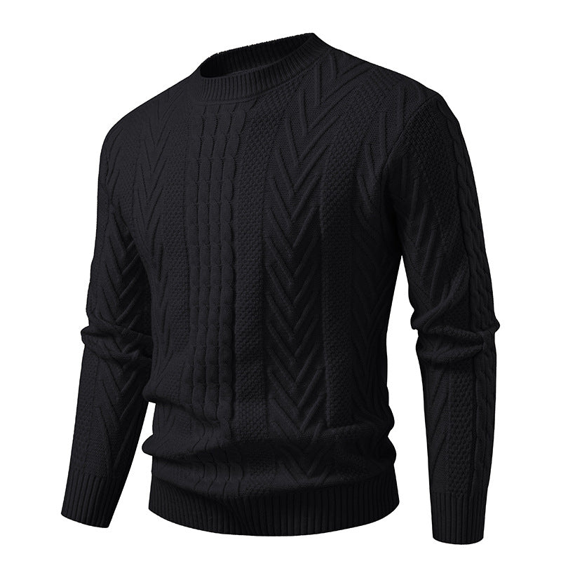2025 Autumn and Winter New Men's Round Neck Pullover Twist Knitwear Trendyy Casual Pure Color Bottoming Knitwear Youth Trend