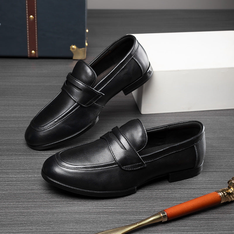 Top layer cowhide men's shoes business casual men's leather shoes summer formal wear soft bottom breathable slip-on loafers