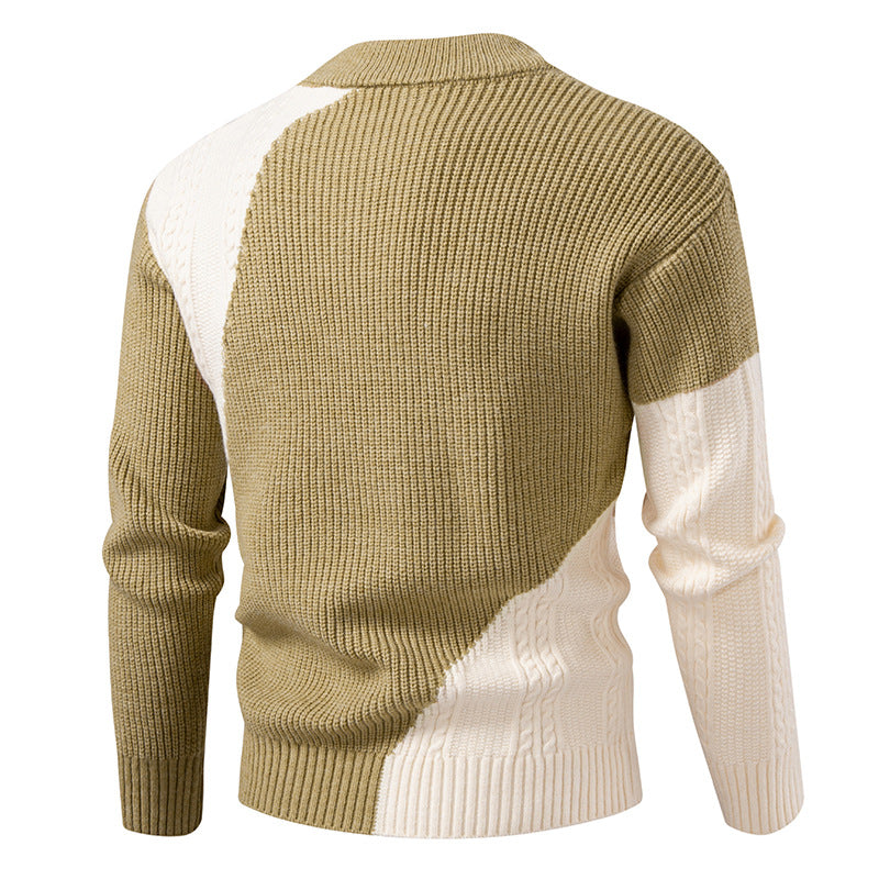 2025 Autumn/Winter New Men's Clothing Foreign Trade Temu Fashion Patchwork Knitwear Warm Sweater Top Men's Knitwear