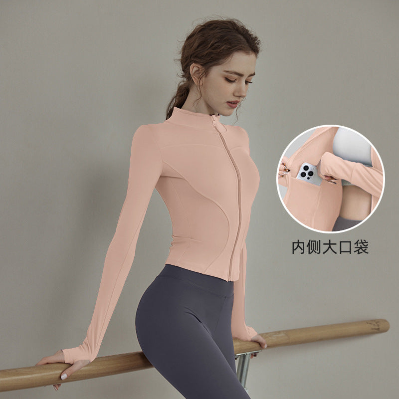 Beautiful and Slimming Yoga Clothes for Women in Spring, Quick-Drying Running Clothes, Outdoor Sports Jackets, Long-Sleeved Fitness Clothes, Waist-Cinching Tops
