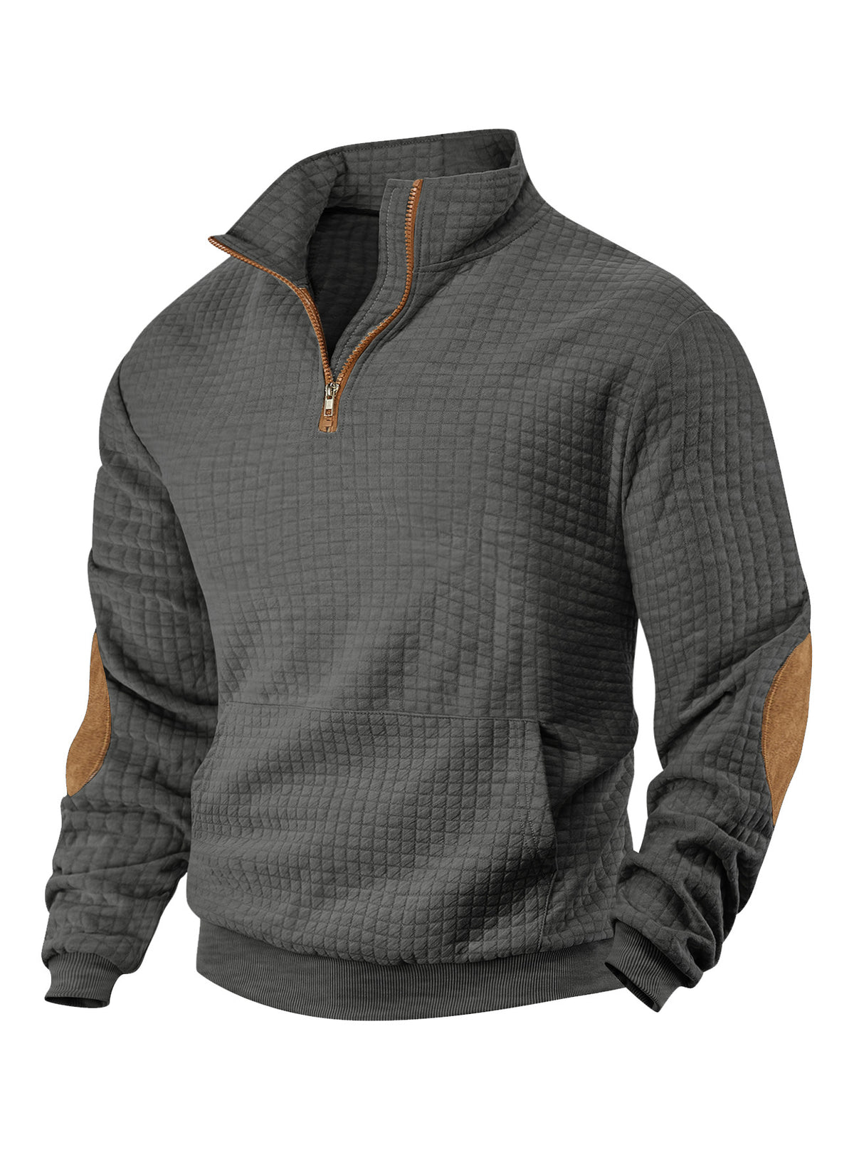 European and American Tk Cross-Border Casual Sports Sweatshirt Amazon Jacquard Small Checkered Stand-Up Collar Half-Zip Waffle Knit Top for Men