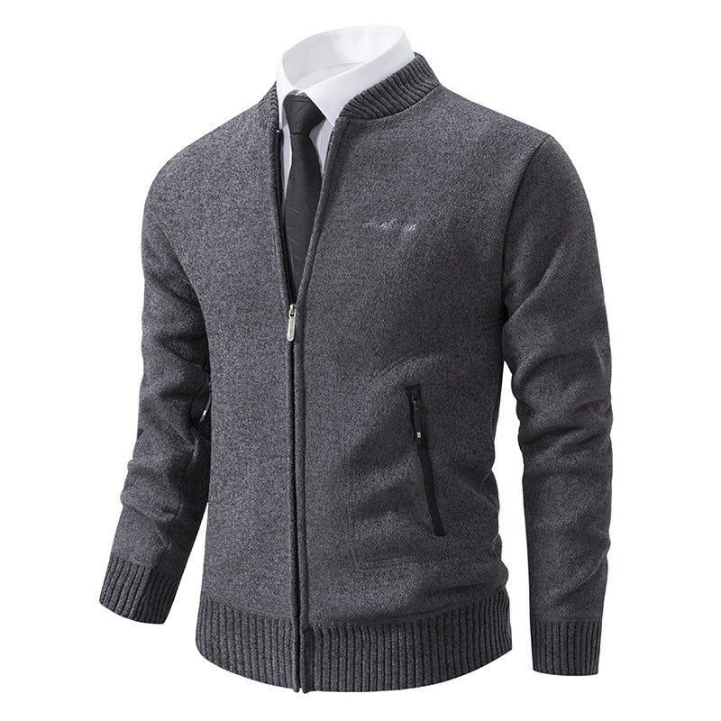 Cross-border Men's Winter Men's Sweater Sweater Sweater Baseball Collar Slim-fit Fashionable fleece-lined Thickened Warm Jacket