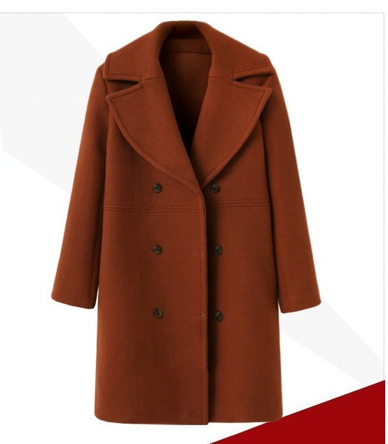 European and American autumn and winter plus size cross-border women's woolen coat women's double-breasted long windbreaker woolen coat wholesale